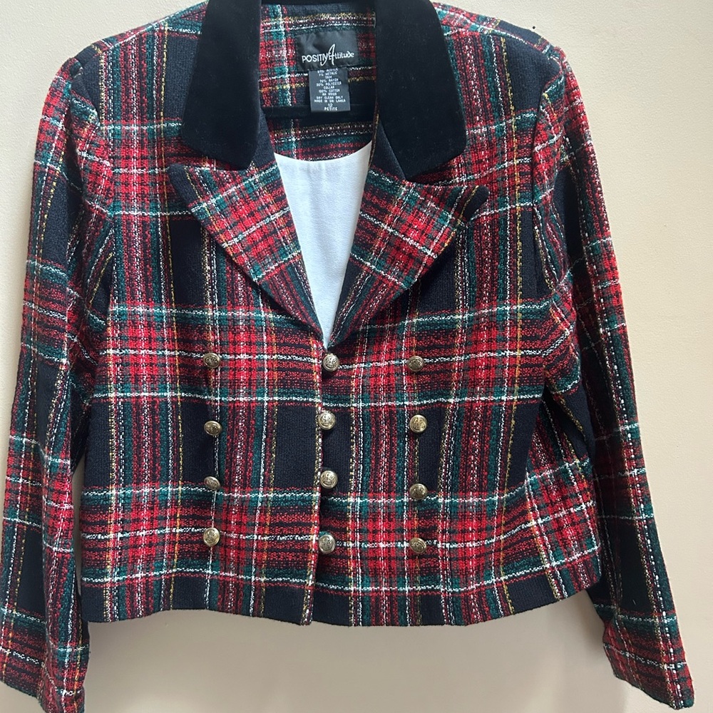 Positive Attitude Red and Black Blazer with Velvet Collar